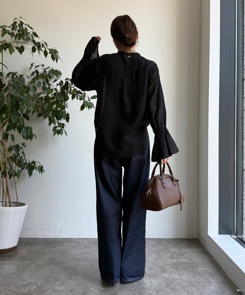 DouDou（ドゥドゥ）の「プリーツ襟袖フレアブラウス（シャツ/ブラウス・レディース・ブラック/グレー/オフホワイト・FREE）」の19枚目の写真