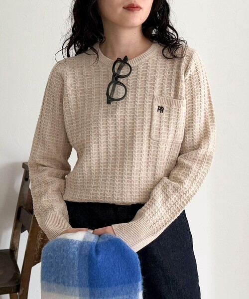 セール】FR刺繍ケーブル柄ちびポケニットプルオーバー（ニット