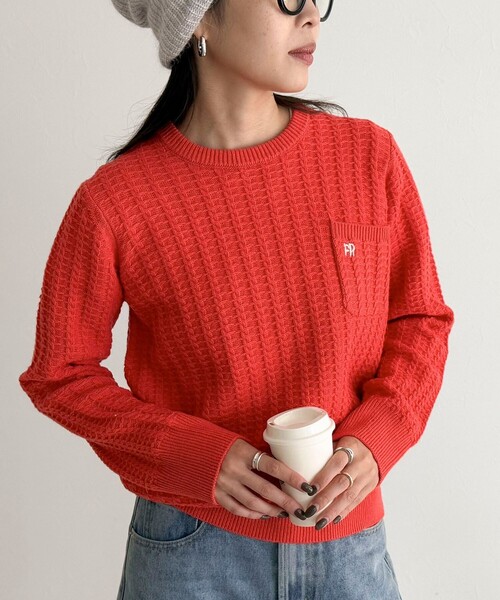 fredy emue(フレディエミュ)の「FR刺繍ケーブル柄ちびポケニットプルオーバー(ニット/セーター・レディース・オフホワイト/オレンジ/ベージュ/ネイビー・38)」の4枚目の写真