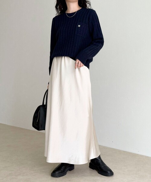 fredy emue(フレディエミュ)の「FR刺繍ケーブル柄ちびポケニットプルオーバー(ニット/セーター・レディース・オフホワイト/オレンジ/ベージュ/ネイビー・38)」の15枚目の写真