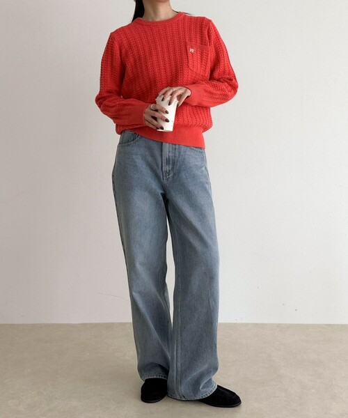 fredy emue(フレディエミュ)の「FR刺繍ケーブル柄ちびポケニットプルオーバー(ニット/セーター・レディース・オフホワイト/オレンジ/ベージュ/ネイビー・38)」の9枚目の写真