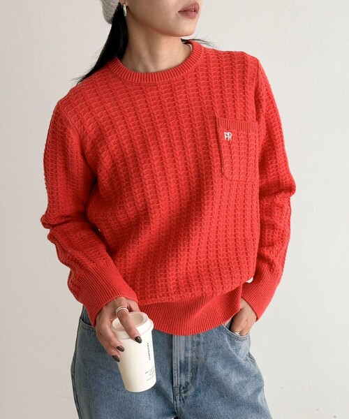 セール】FR刺繍ケーブル柄ちびポケニットプルオーバー（ニット