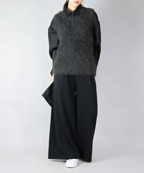 and it_（アンドイット）の「フレアスカート風裏シャギーワイドパンツ（その他パンツ・レディース・ブラック/カーキ/ヘザーチャコール/ネイビー・FREE）」の7枚目の写真