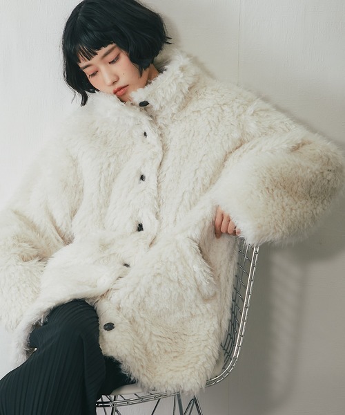 セール】シャギーファーAラインコート（ステンカラーコート）｜ANOTHER