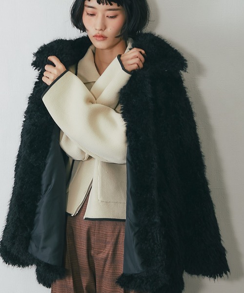 アヤ0101様　未使用　SACRA ブラックシャギーコート フラワー刺繍ボタン スライバーコート（ウールコート）｜SUPER HAKKA