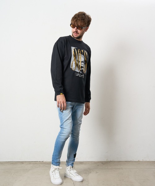 STUD MUFFIN（スタッドマフィン）の「STUD MUFFIN/スタッドマフィン/コットン天竺 80'S QUEEN シークイン LS Tシャツ（Tシャツ/カットソー・メンズ・ホワイト/ブラック・3/2/4）」の3枚目の写真
