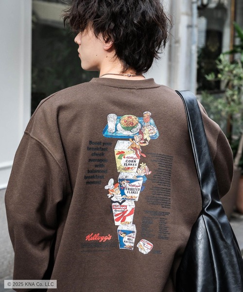 Rocky Monroe(ロッキーモンロー)の「Kellogg's 別注コラボ オーバーサイズヴィンテージライクグラフィックプリント裏起毛スウェットトレーナー(スウェット・メンズ・アッシュグレー/杢グレー/アッシュ/チャコール/ネイビー/ブラウン/アイボリー/アイボリー系・XL/L/M)」の1枚目の写真