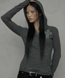 A'GEM/9 × .kom 『NIIER NOR/ニアノア』 CROSS STRIPE HENLEY HOODIE/クロスボーダー ヘンリーパーカー