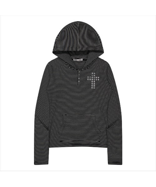 NIIER NOR(ニアノア)の「A'GEM/9 × .kom 『NIIER NOR/ニアノア』 CROSS STRIPE HENLEY HOODIE/クロスボーダー ヘンリーパーカー(Tシャツ/カットソー・レディース・アイボリー/ブラック・FREE)」の11枚目の写真
