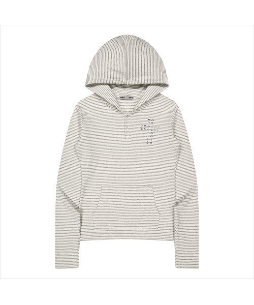 NIIER NOR(ニアノア)の「A'GEM/9 × .kom 『NIIER NOR/ニアノア』 CROSS STRIPE HENLEY HOODIE/クロスボーダー ヘンリーパーカー(Tシャツ/カットソー・レディース・アイボリー/ブラック・FREE)」の15枚目の写真