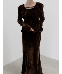 【Exclusive Line】belted velour frill onepiece