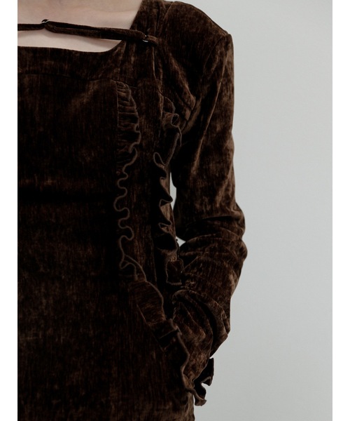 Katrin TOKYO(カトリーントーキョー)の「【Exclusive Line】belted velour frill onepiece(ワンピース・レディース・ダークグリーン/ブラウン・XS/M/S)」の14枚目の写真
