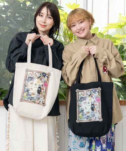 ScoLar(スカラー)の「ScoLar(スカラー) なめことラビル仲良しの森 トートバッグ(トートバッグ・レディース・ブラック/アイボリー・FREE)」の3枚目の写真