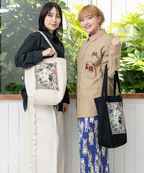 ScoLar(スカラー)の「ScoLar(スカラー) なめことラビル仲良しの森 トートバッグ(トートバッグ・レディース・ブラック/アイボリー・FREE)」の5枚目の写真