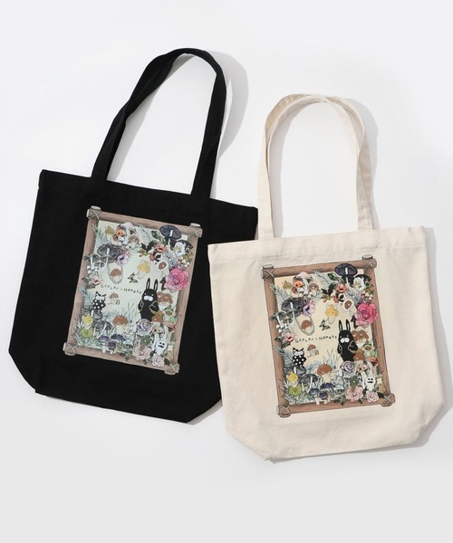 ScoLar(スカラー)の「ScoLar(スカラー) なめことラビル仲良しの森 トートバッグ(トートバッグ・レディース・ブラック/アイボリー・FREE)」の6枚目の写真