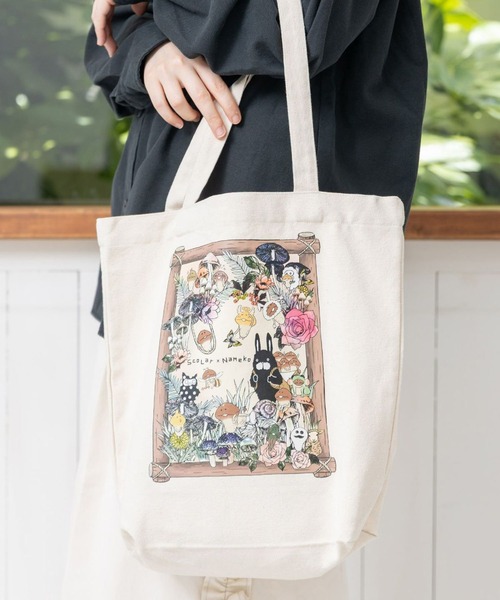 ScoLar(スカラー)の「ScoLar(スカラー) なめことラビル仲良しの森 トートバッグ(トートバッグ・レディース・ブラック/アイボリー・FREE)」の8枚目の写真