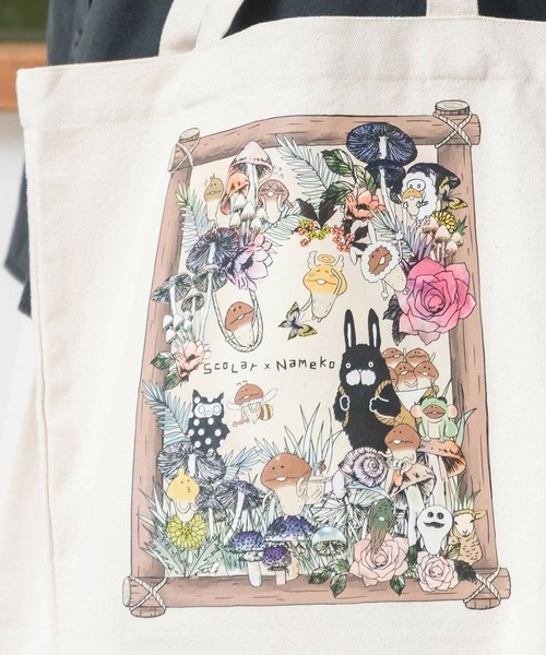 ScoLar(スカラー)の「ScoLar(スカラー) なめことラビル仲良しの森 トートバッグ(トートバッグ・レディース・ブラック/アイボリー・FREE)」の9枚目の写真