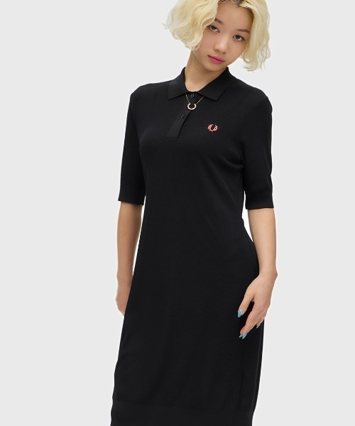 Ribbed Knitted Polo Shirt Dress／リブニットポロシャツワンピース