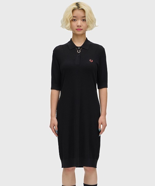 フレッドペリー リブニットポロシャツワンピース Ribbed Knitted Polo Shirt Dress／リブニットポロシャツワンピース
