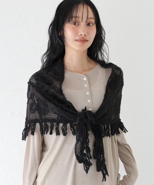 JOURNAL STANDARD relume（ジャーナルスタンダード　レリューム）の「クラフト刺繍レーススカーフ（マフラー・レディース・ブラック/アイボリー・FREE）」の7枚目の写真