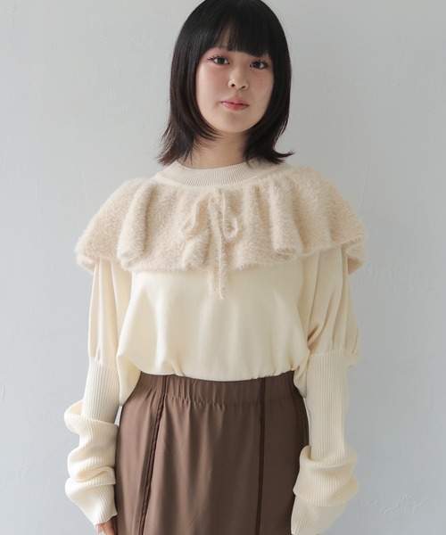 HER CLOSET（ハークローゼット）の「【HER CLOSET】WEB限定 マルチウェイラメシャギーフリル付け襟 WEB LIMITED MULTIWAY LAME SHAGGY FRILL COLLAR（付け襟・レディース・アイボリー/ブラック・FREE）」の6枚目の写真