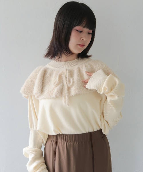 HER CLOSET（ハークローゼット）の「【HER CLOSET】WEB限定 マルチウェイラメシャギーフリル付け襟 WEB LIMITED MULTIWAY LAME SHAGGY FRILL COLLAR（付け襟・レディース・アイボリー/ブラック・FREE）」の7枚目の写真