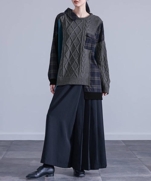 kOhAKU（コハク）の「『異素材切替ニット』（ニット/セーター・レディース・杢グレー・FREE）」の4枚目の写真