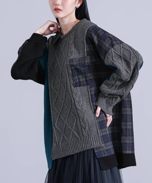 kOhAKU（コハク）の「『異素材切替ニット』（ニット/セーター・レディース・杢グレー・FREE）」の3枚目の写真