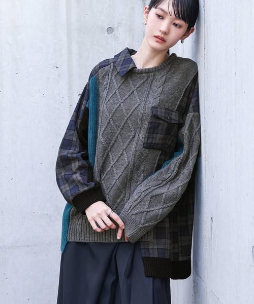 kOhAKU（コハク）の「『異素材切替ニット』（ニット/セーター・レディース・杢グレー・FREE）」の6枚目の写真
