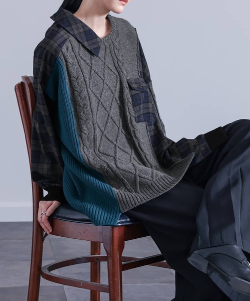 kOhAKU（コハク）の「『異素材切替ニット』（ニット/セーター・レディース・杢グレー・FREE）」の5枚目の写真