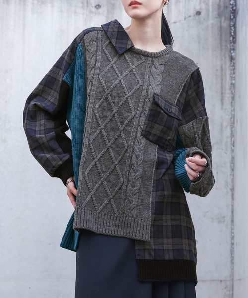 kOhAKU（コハク）の「『異素材切替ニット』（ニット/セーター・レディース・杢グレー・FREE）」の2枚目の写真