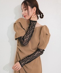 【ANDRESD】lace arm drepe dress セレモニー 結婚式 二次会 同窓会 成人式 入学式 卒業式 お呼ばれ パーティードレス オケージョンドレス