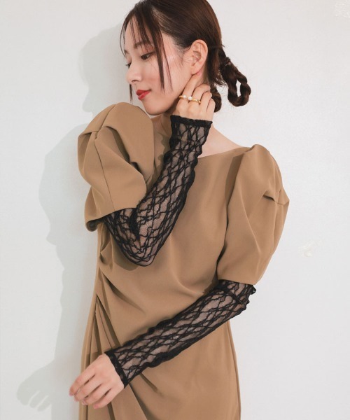 【ANDRESD】lace arm drepe dress セレモニー 結婚式 二次会 同窓会 成人式 入学式 卒業式 お呼ばれ パーティードレス オケージョンドレス