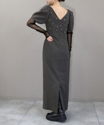 【ANDRESD】lace arm drepe dress セレモニー 結婚式 二次会 同窓会 成人式 入学式 卒業式 お呼ばれ パーティードレス オケージョンドレス