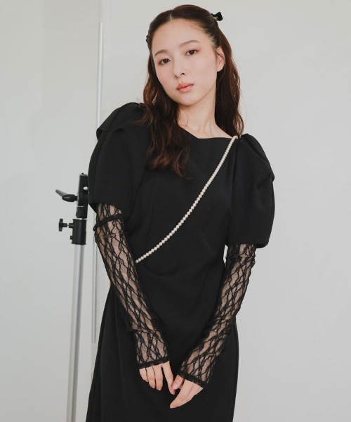 ブラックオケージョンドレス セール】【ANDRESD】lace arm drepe dress セレモニー 結婚式 二次会