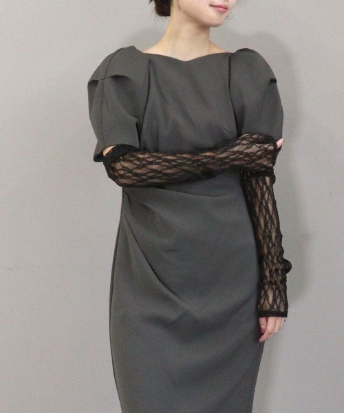 【ANDRESD】lace arm drepe dress セレモニー 結婚式 二次会 同窓会 成人式 入学式 卒業式 お呼ばれ パーティードレス オケージョンドレス