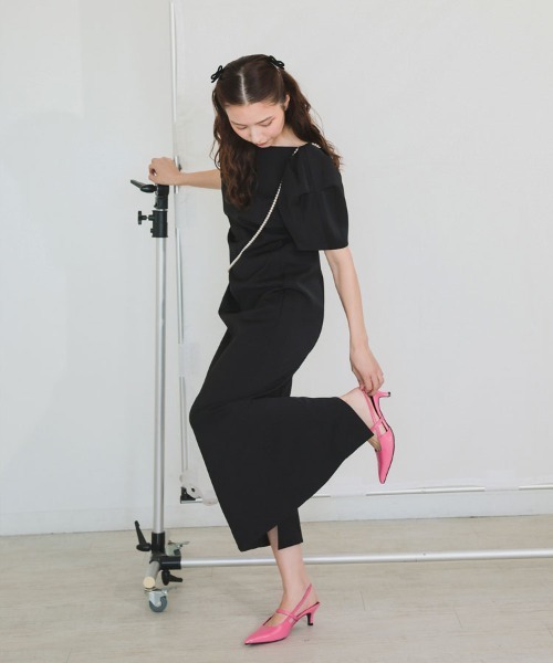 【ANDRESD】lace arm drepe dress セレモニー 結婚式 二次会 同窓会 成人式 入学式 卒業式 お呼ばれ パーティードレス オケージョンドレス