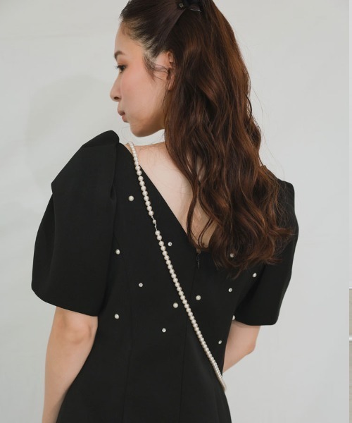 【ANDRESD】lace arm drepe dress セレモニー 結婚式 二次会 同窓会 成人式 入学式 卒業式 お呼ばれ パーティードレス オケージョンドレス