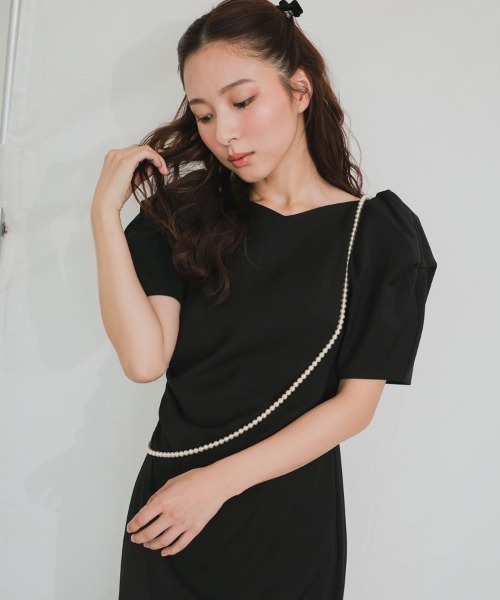 【ANDRESD】lace arm drepe dress セレモニー 結婚式 二次会 同窓会 成人式 入学式 卒業式 お呼ばれ パーティードレス オケージョンドレス