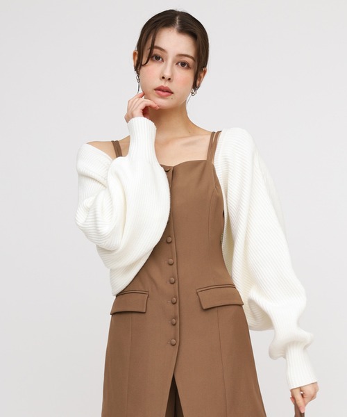 ROYAL PARTY（ロイヤルパーティー）の「畦編みニットボレロ（カーディガン/ボレロ・レディース・ブラック/グレー/オフホワイト・FREE）」の2枚目の写真