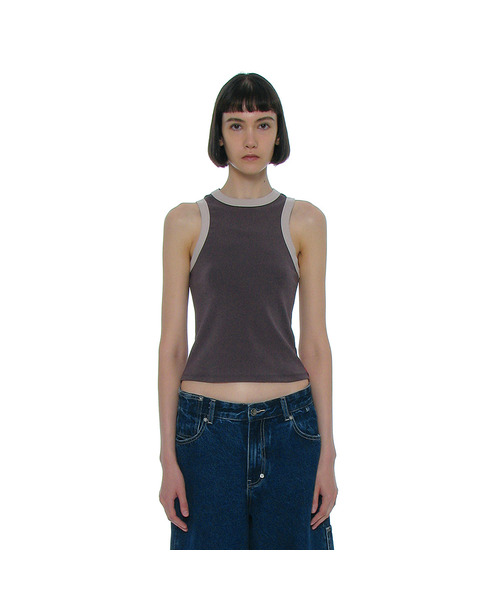 PARTIMENTO WOMEN(パルティメントウィメン)の「PWC カラーブロックレーサーバックタンク_4カラー(Tシャツ/カットソー・レディース・イエロー/チャコール/スカイブルー/ブラウン・SMALL/MEDIUM/LARGE)」の1枚目の写真