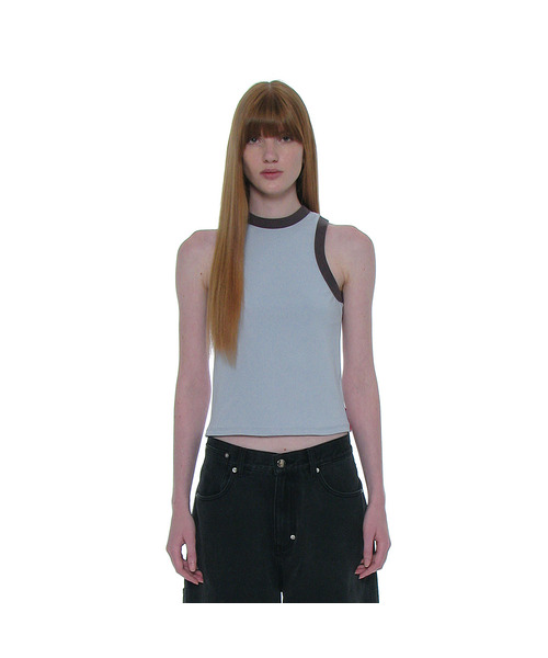 PARTIMENTO WOMEN(パルティメントウィメン)の「PWC カラーブロックレーサーバックタンク_4カラー(Tシャツ/カットソー・レディース・イエロー/チャコール/スカイブルー/ブラウン・SMALL/MEDIUM/LARGE)」の3枚目の写真