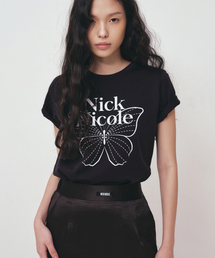 NICK&NICOLE（ニックアンドニコール）の「BUTTERFLY NICOLE LABEL SLIM TOP_BLACK WHITE（Tシャツ/カットソー・メンズ）」