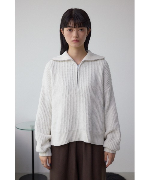 AZUL by moussy（アズールバイマウジー）の「ラメベロアハーフZIPニットトップス（ニット/セーター・レディース・チャコールグレー/アイボリー/ブラック・FREE）」の8枚目の写真