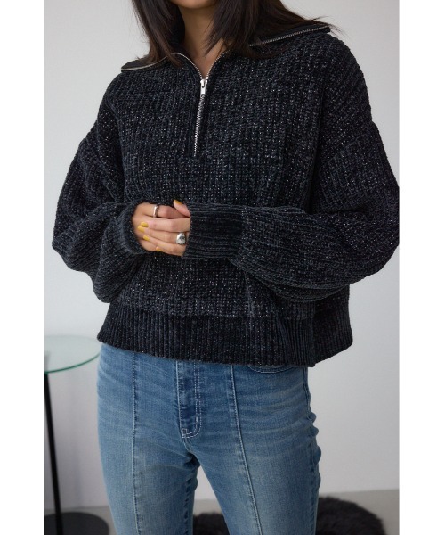 AZUL by moussy（アズールバイマウジー）の「ラメベロアハーフZIPニットトップス（ニット/セーター・レディース・チャコールグレー/アイボリー/ブラック・FREE）」の15枚目の写真