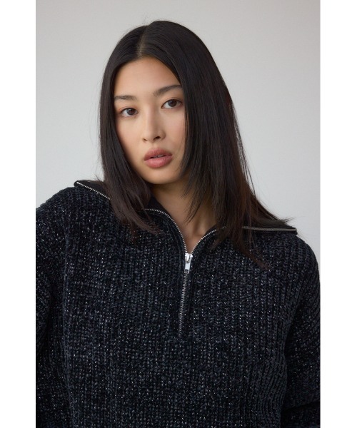 AZUL by moussy（アズールバイマウジー）の「ラメベロアハーフZIPニットトップス（ニット/セーター・レディース・チャコールグレー/アイボリー/ブラック・FREE）」の16枚目の写真