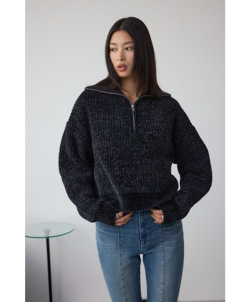 AZUL by moussy（アズールバイマウジー）の「ラメベロアハーフZIPニットトップス（ニット/セーター・レディース・チャコールグレー/アイボリー/ブラック・FREE）」の17枚目の写真