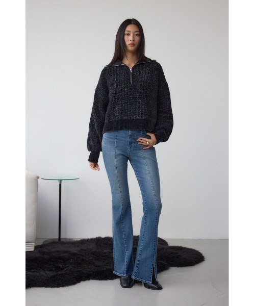 AZUL by moussy（アズールバイマウジー）の「ラメベロアハーフZIPニットトップス（ニット/セーター・レディース・チャコールグレー/アイボリー/ブラック・FREE）」の18枚目の写真