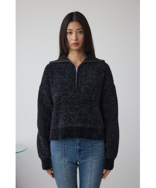 AZUL by moussy（アズールバイマウジー）の「ラメベロアハーフZIPニットトップス（ニット/セーター・レディース・チャコールグレー/アイボリー/ブラック・FREE）」の19枚目の写真