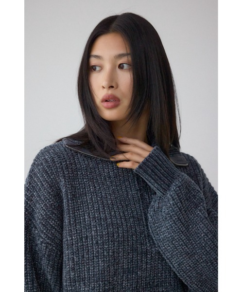 ラメベロアハーフZIPニットトップス（ニット/セーター）｜AZUL BY